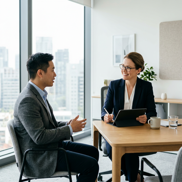 Consultant and client in office