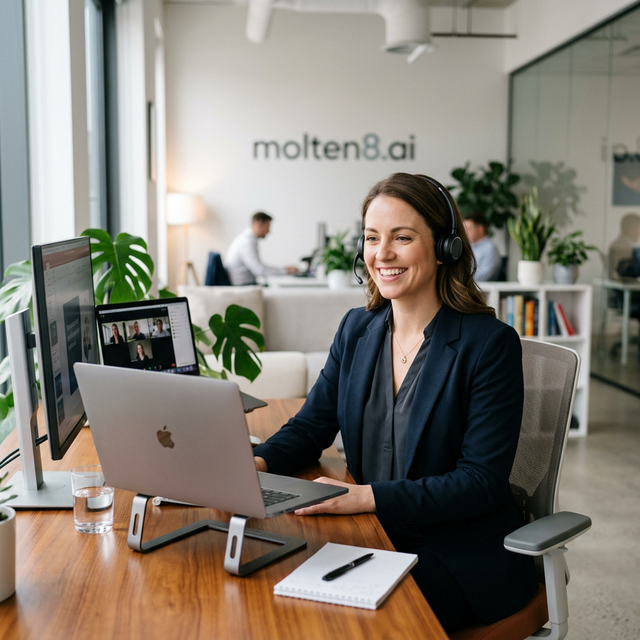 Friendly consultant on a video call
